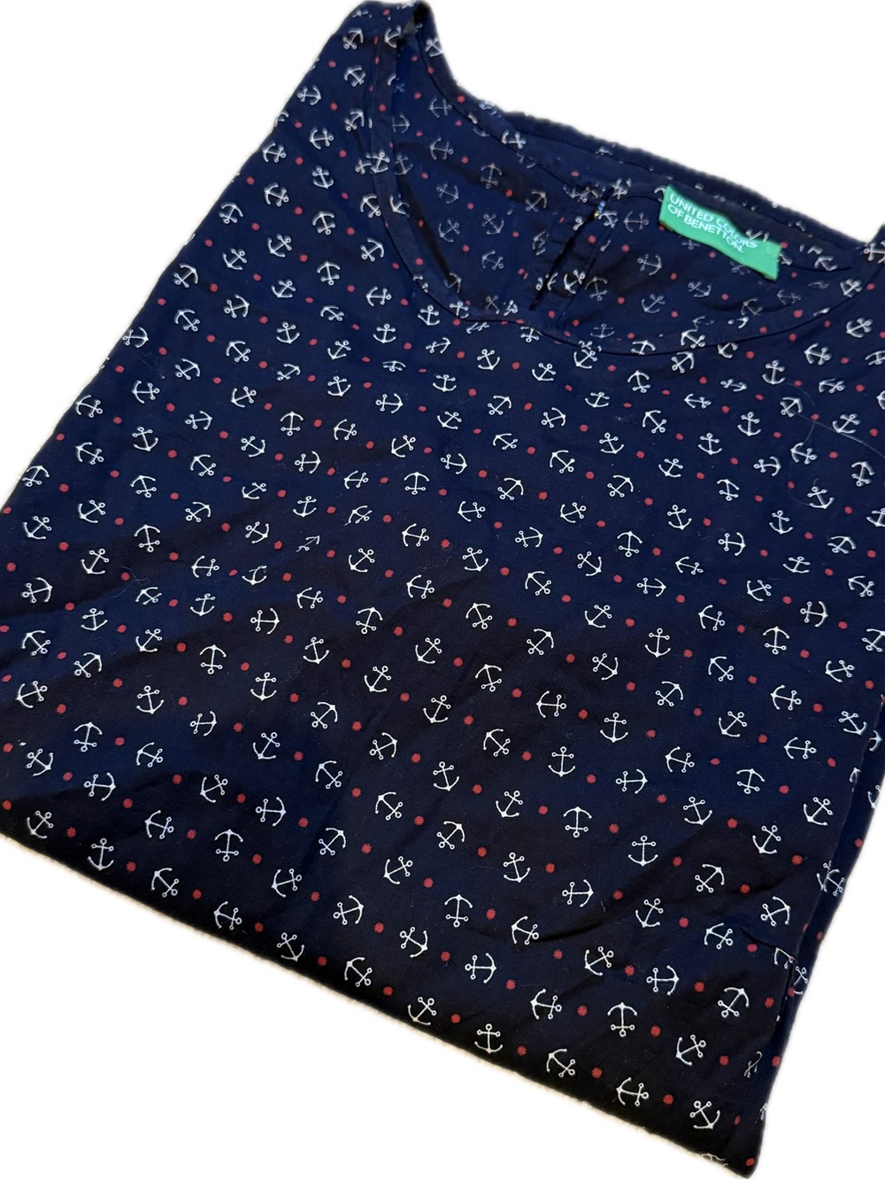 United Colors Of Benetton Navy Blue Top with White Anchors and Red Dots
